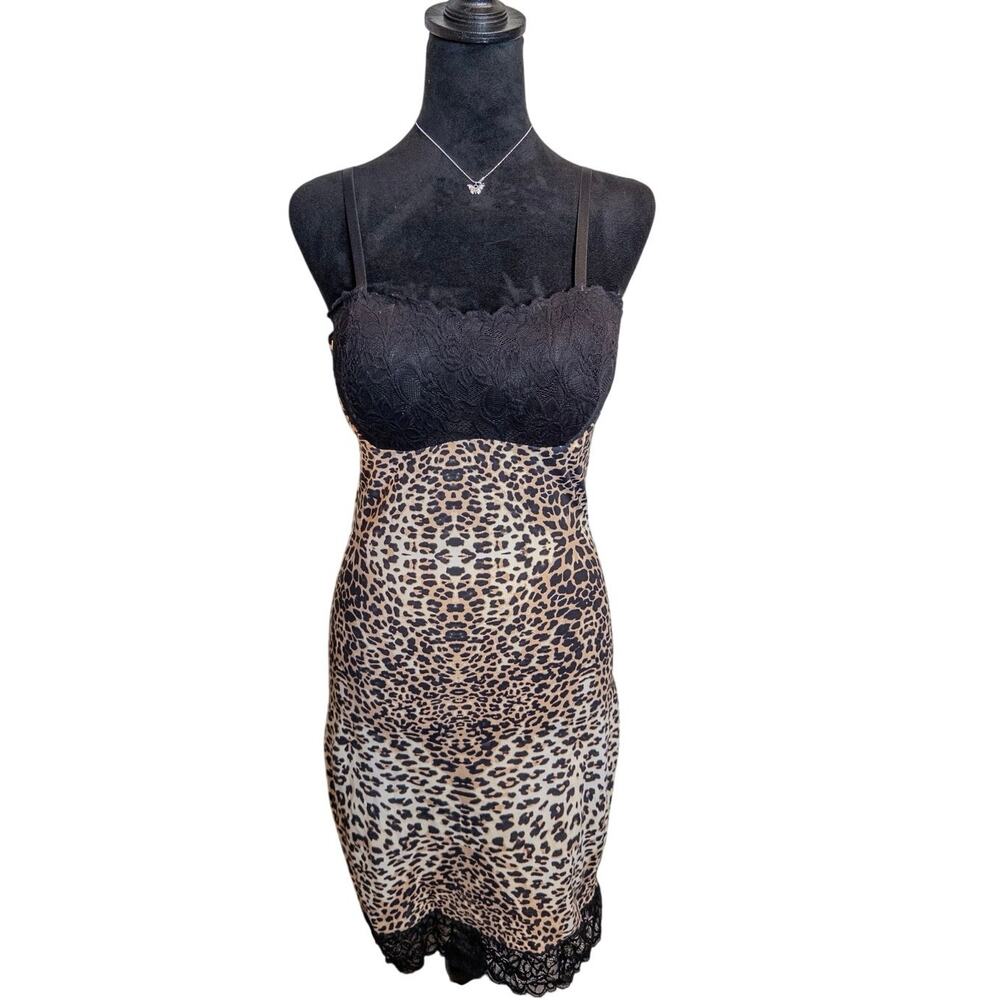 Shape FX Leopard Print Lace Trim Bodycon Shapewear Slip Dress Large - Picture 3 of 8